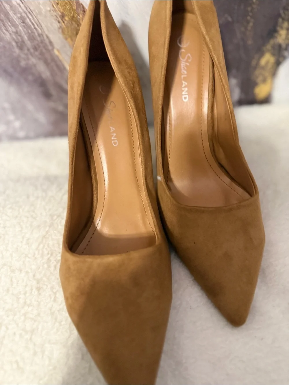 Suede Pointed-Toe Pumps in Camel